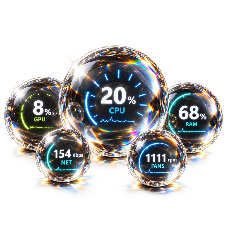 Crystal Clear Orbs logo: five luminous crystal orbs